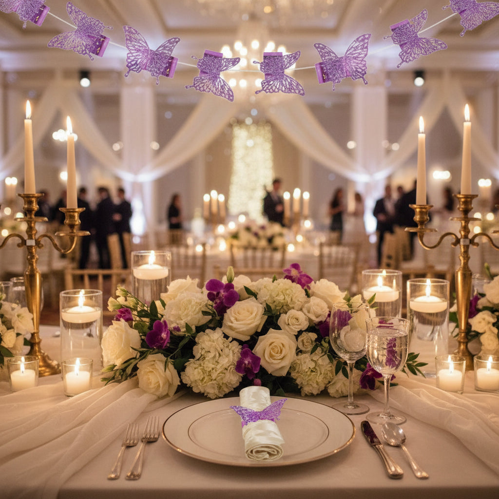 Papillons Violets Scintillants - Décoration Événementielle - Rental