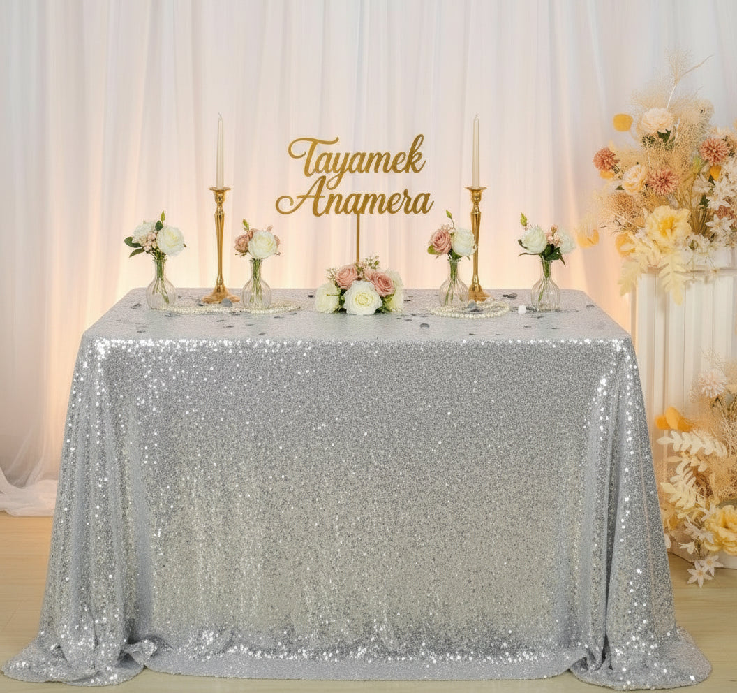 Luxe Sequin Tablecloth Gold & Silver Rental | Tayamek Anamera - Rental