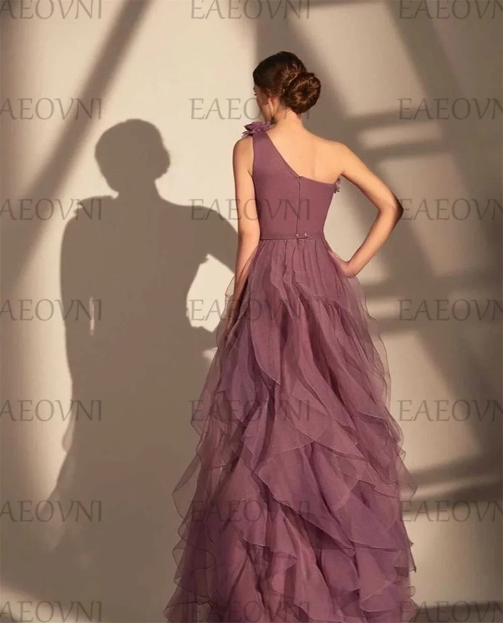 Customized Romantic Prom Dresses One-Shoulder 3D Appliques Pleat Ruffle Sleeveless Exquisite High Quality Party Gown for Women