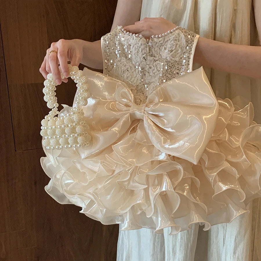 Baby Girls Dress Newborn Clothes Princess Dress Big Bow For Toddler 1st Year Birthday Wedding Christening Infant Party tutu Gown