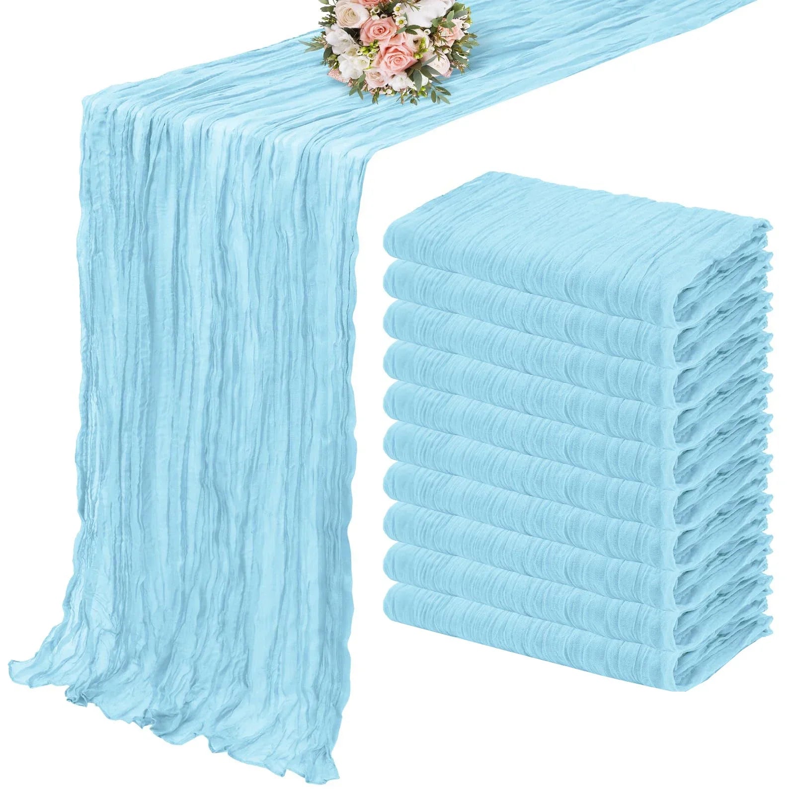10PCS Set Semi-Sheer Gauze Wedding Table Runner Grey Blue Cheesecloth Table Dining Party Christmas Banquets Arches Cake Decor