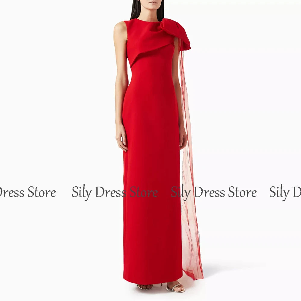 Chic Prom Dresses for Ladies Jersey Sheath/Column Formal Evening Dress Yellow O-Neck Bow Draped Split Bespoke Occasion Gown Long