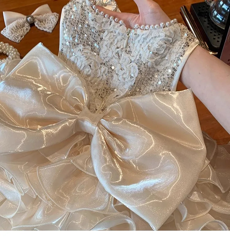 Baby Girls Dress Newborn Clothes Princess Dress Big Bow For Toddler 1st Year Birthday Wedding Christening Infant Party tutu Gown