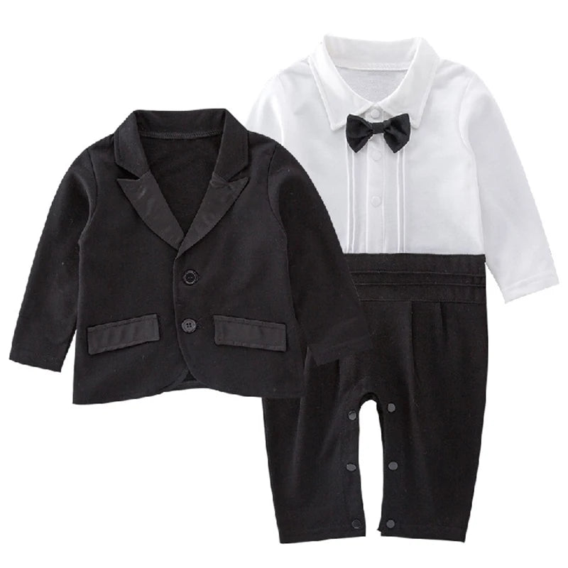 2Piece Spring Fall Toddler Boy Outfits Newborn Baby Clothes fashion Gentleman suit Black coat+Jumpsuit Kids Clothing Sets BC1278