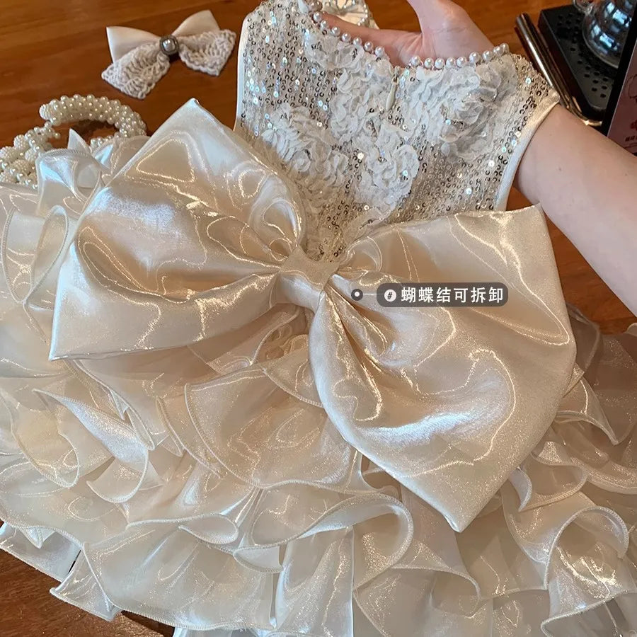 Baby Girls Dress Newborn Clothes Princess Dress Big Bow For Toddler 1st Year Birthday Wedding Christening Infant Party tutu Gown