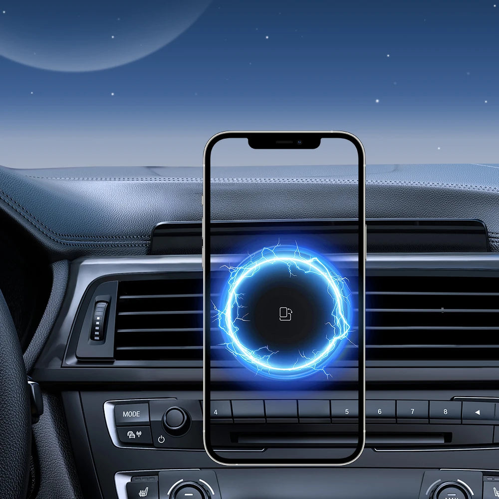 Magnetic Car Wireless Charger. Super Strong Magnetic Adsorption.Small Size And Portable.Fast charging.Blue Light/Scrolling Light