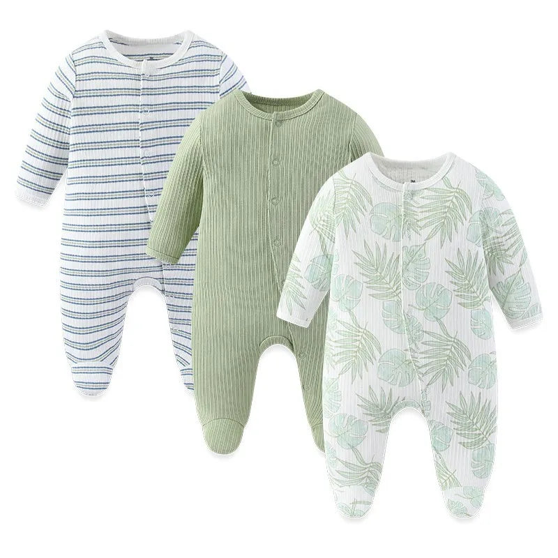 3pcs Newborn Baby Boy Clothes Long Sleeve 100% Cotton Baby Rompers Cartoon Baby Girl Clothes 0-12M Spring Solid Color Bebes