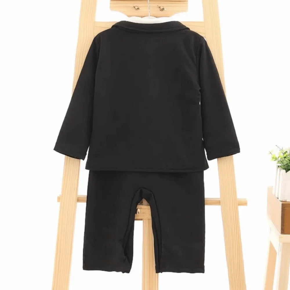 2Pcs/Set Black Tuxedo Gentleman Boss Baby Clothes Two-Piece Outfit Bow Tie Toddler Romper Bodysuit Romper Bodysuit Outerwear Set