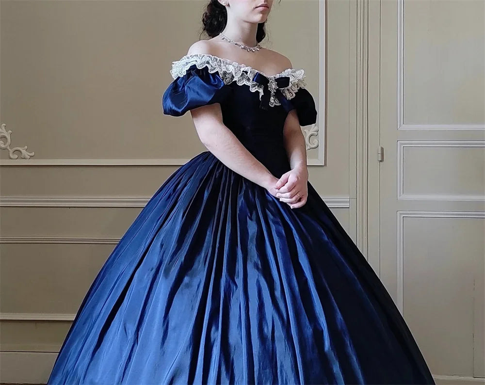 1880s Victorian Prom Dresses Crinoline Queen Princess Gothic Ball Gown Navy Blue Fantasy Elegant Vintage Party Wear Customized