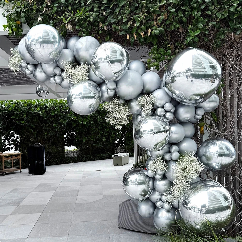 7Pcs Metal Silver Gold 4D Round Foil Balloon Rose Gold Blue Pink Red Helium Air Globos Birthday Baby Shower Wedding Decor