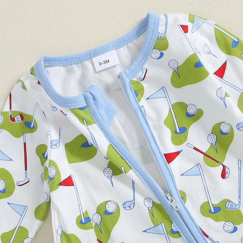 0-12M Newborn Infant Baby Boy Long Sleeve Footed Winter Outfits Newborn Boy Golf Romper Zipper Jumpsuit