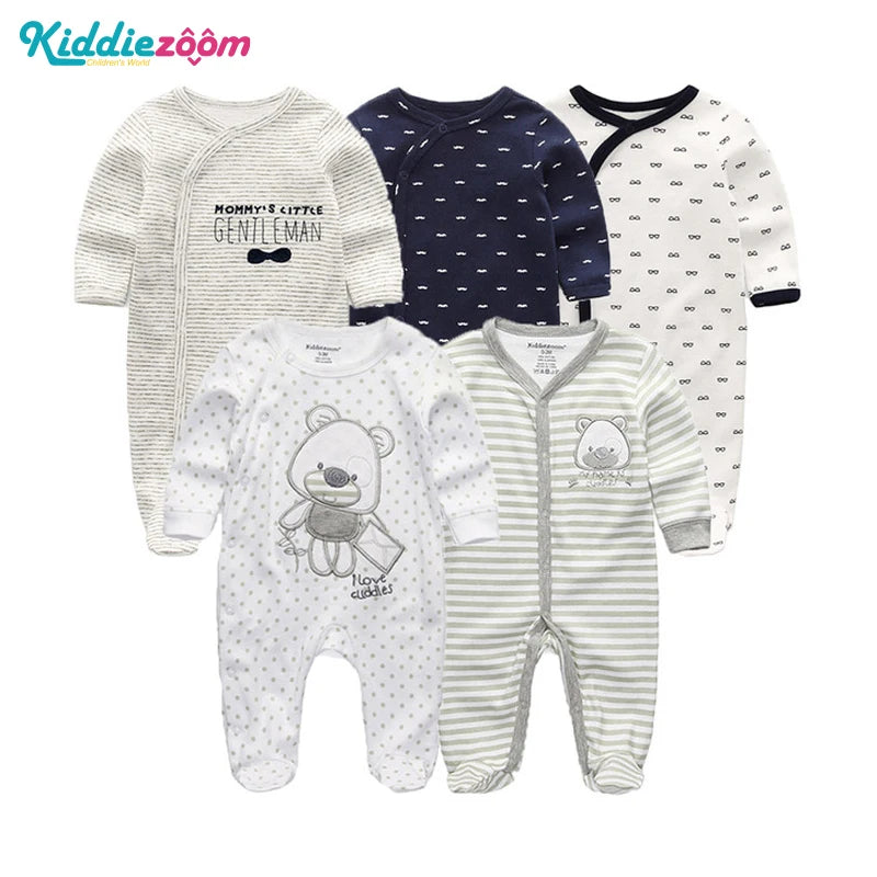 5PCS Unisex Jumpsuits 100%Cotton Newbron Baby Girl Clothes Sets 0-12M Baby Boy Clothes Long Sleeve Pajamas Bebes