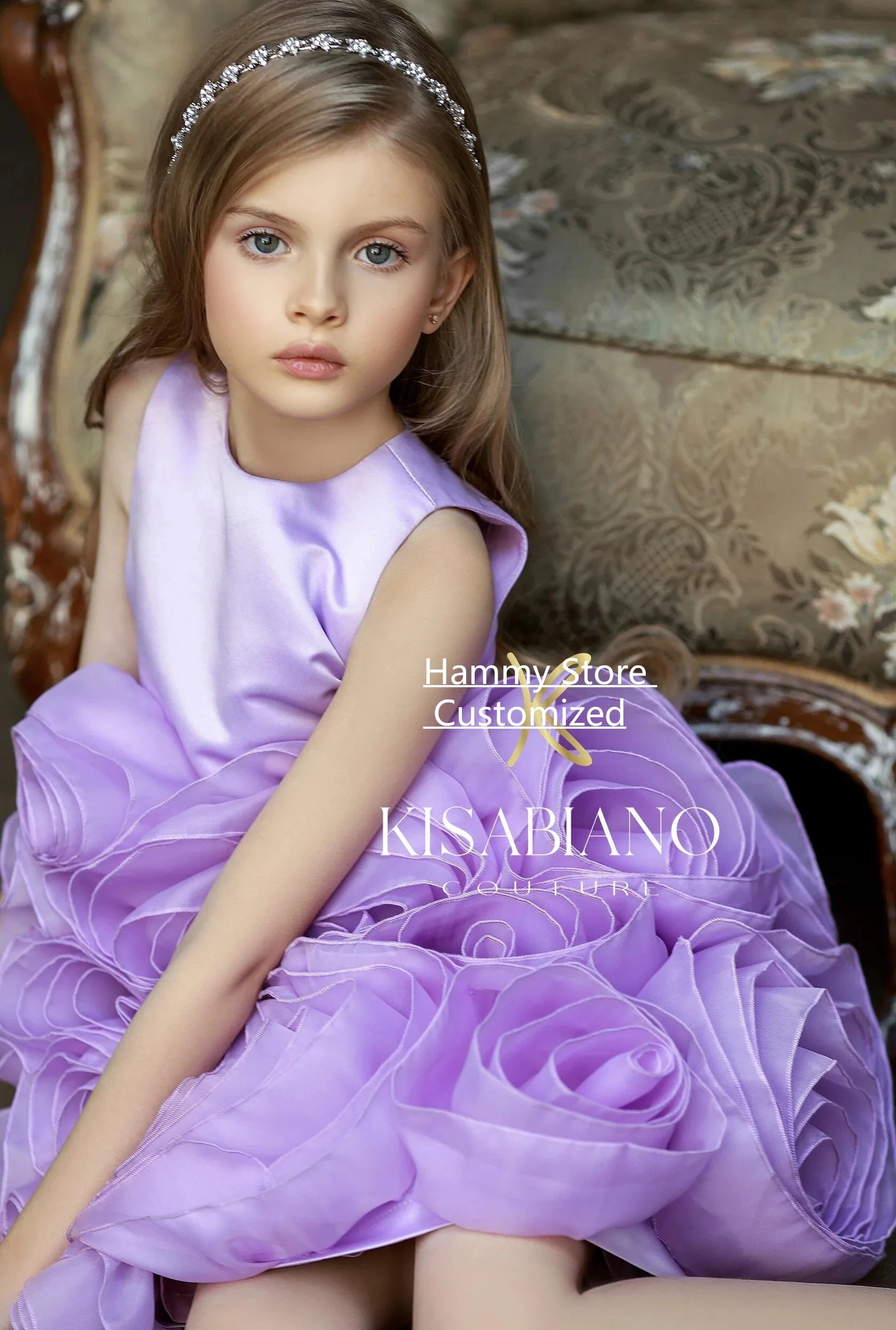 New Flower Girl Dress Customized Sleeveless Round Neck Ruffles Flowers Birthday Party Gown First Communion Dresses