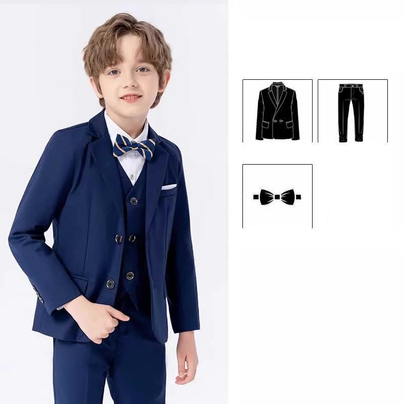 Children Black Wedding Suit Teenager Kids Piano Ceremony Tuxedo Dress Flower Boys Photograph Blazer Party Performance Costume
