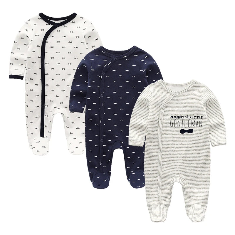 3pcs Newborn Baby Boy Clothes Long Sleeve 100% Cotton Baby Rompers Cartoon Baby Girl Clothes 0-12M Spring Solid Color Bebes