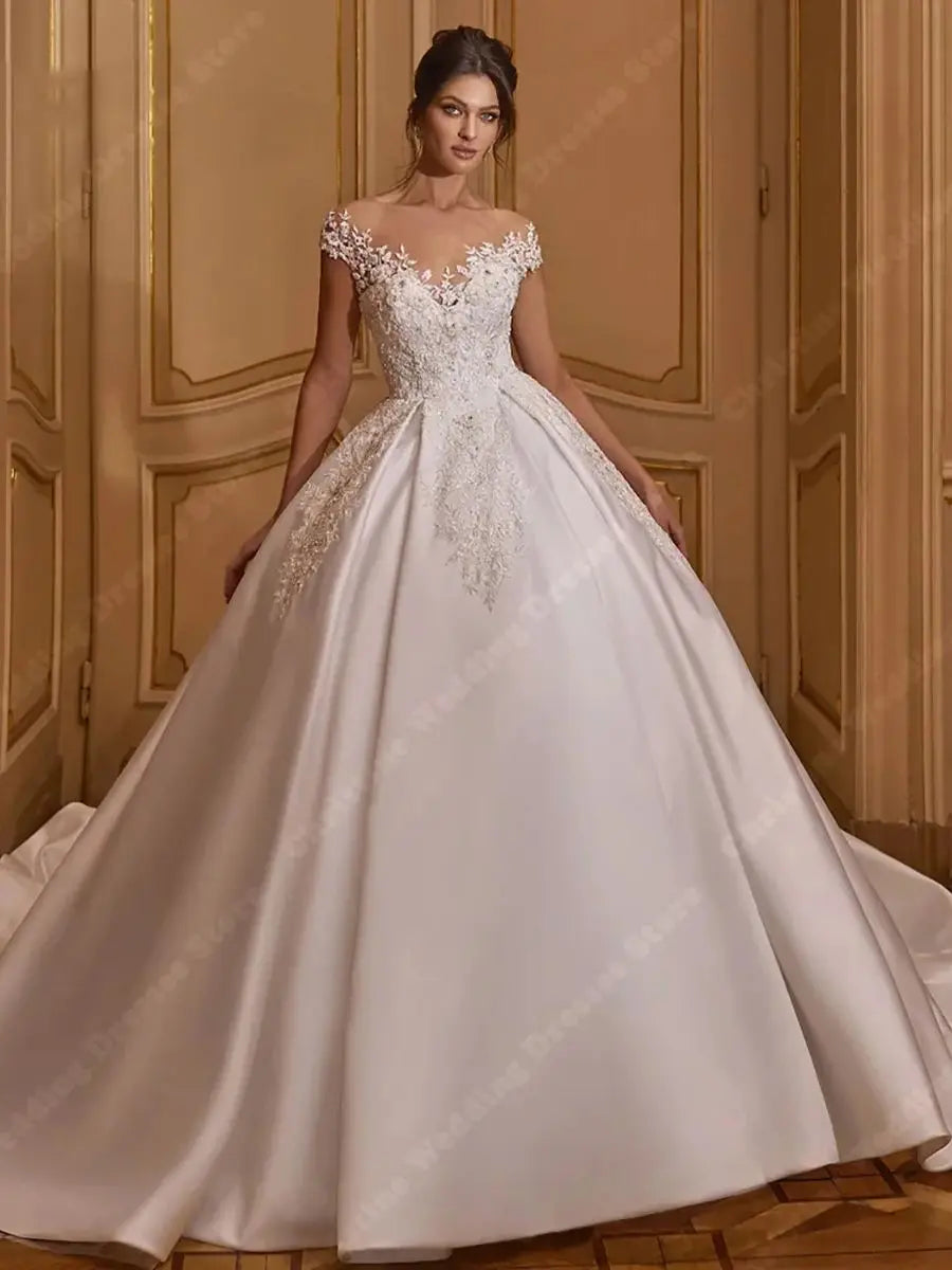 Elegant Sleeveless Wedding Dresses Sexy Backless Lace Appliques Bridal Gowns Sparkly Sequins Beading Vestido De Novia Customized