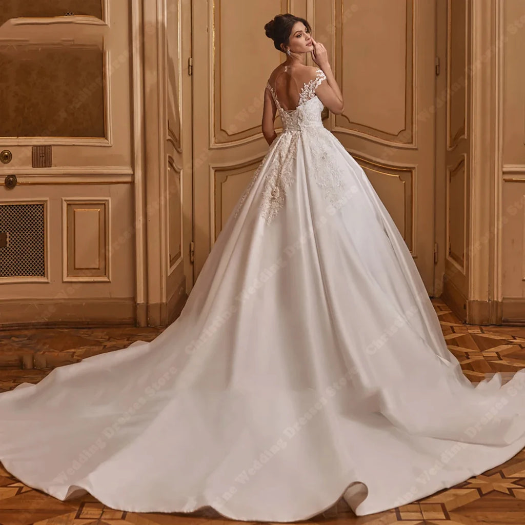 Elegant Sleeveless Wedding Dresses Sexy Backless Lace Appliques Bridal Gowns Sparkly Sequins Beading Vestido De Novia Customized