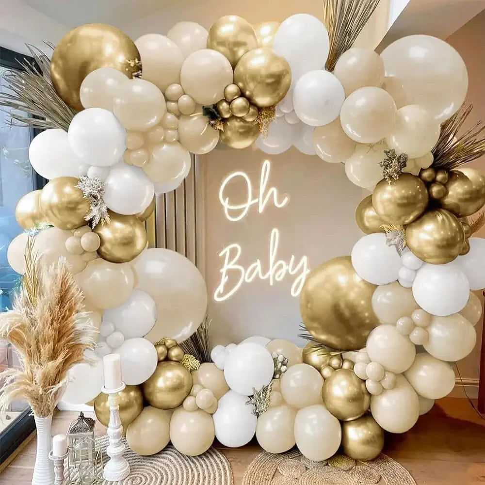 114Pcs Premium White & Gold Latex Balloon Garland Arch Kit - Elegant Wedding Party Decorations for Ceremony Backdrops, Reception