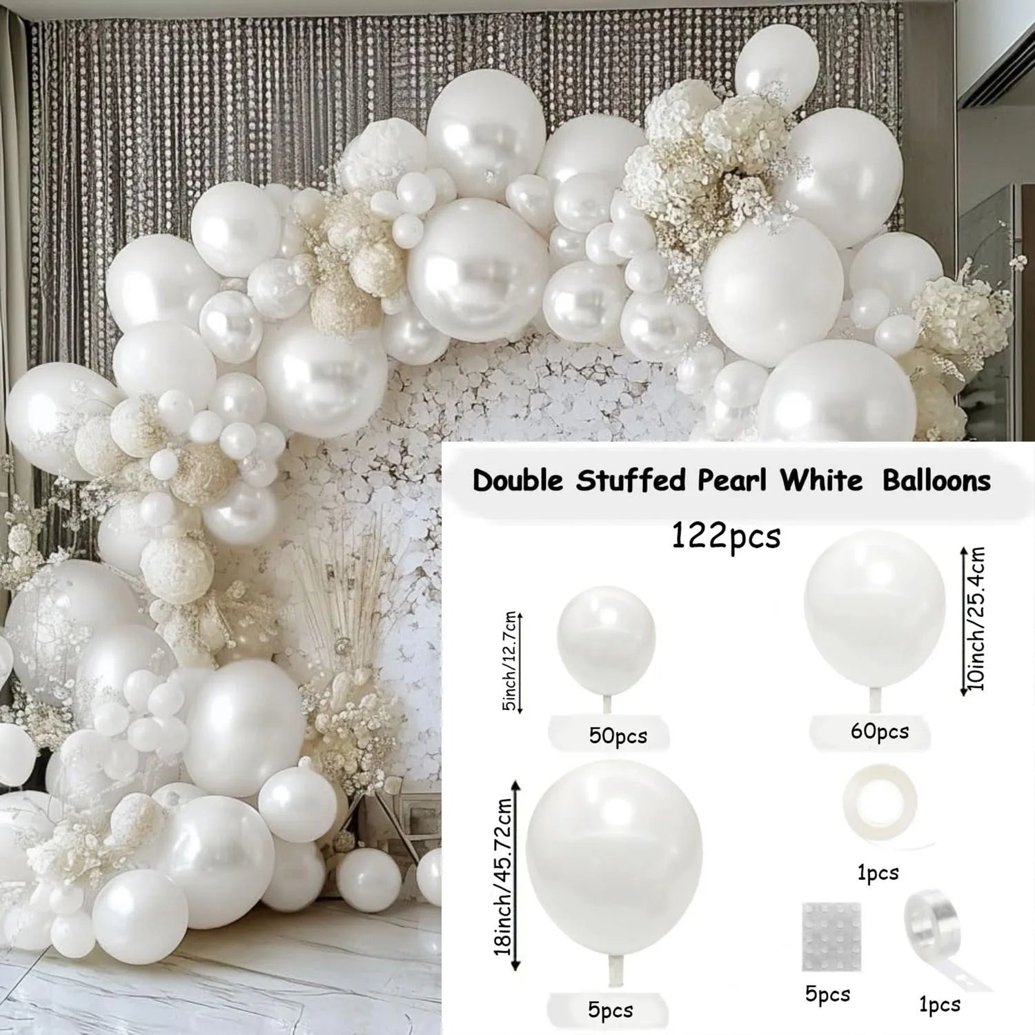 122pcs Pearl White Balloon Garland Arch Kit, Perfect for Weddings, Birthdays, Bridal Showers, Parties, Anniversaries, Interiors