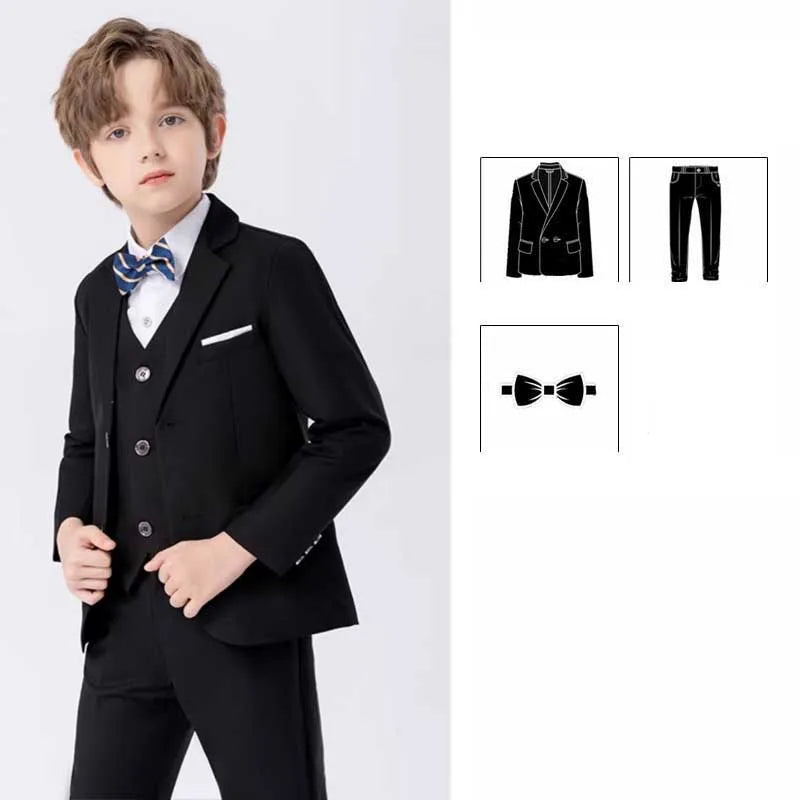 Children Black Wedding Suit Teenager Kids Piano Ceremony Tuxedo Dress Flower Boys Photograph Blazer Party Performance Costume