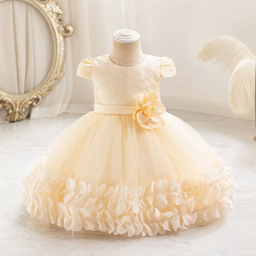 Infant Baptism Party Dress Baby Girls Flower Embroidery Princess Dresses For Toddlers 1st Birthday Communion Puffy Dresses Gowns