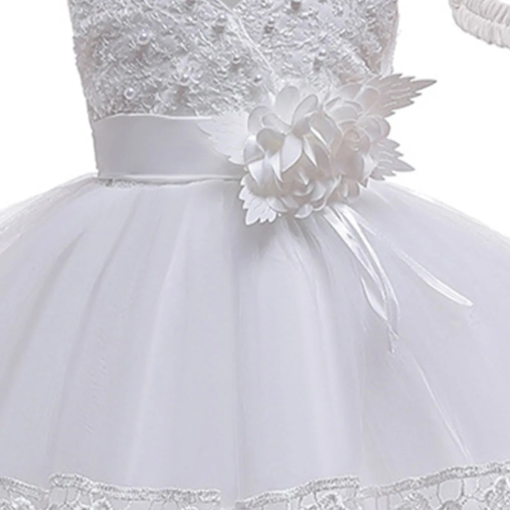 Baby Girls Baptism Dress 6 12 18 24 Months NewbornEmbroidery Princess Dress for 1st Birthday Party White Dres First Communion