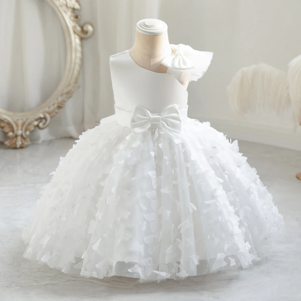 Elegant Butterfly Baptism Baby Girls Dress Infant 1st Birthday Princess Party Dresses Girl Tulle Bridesmaid Wedding Tutu Costume