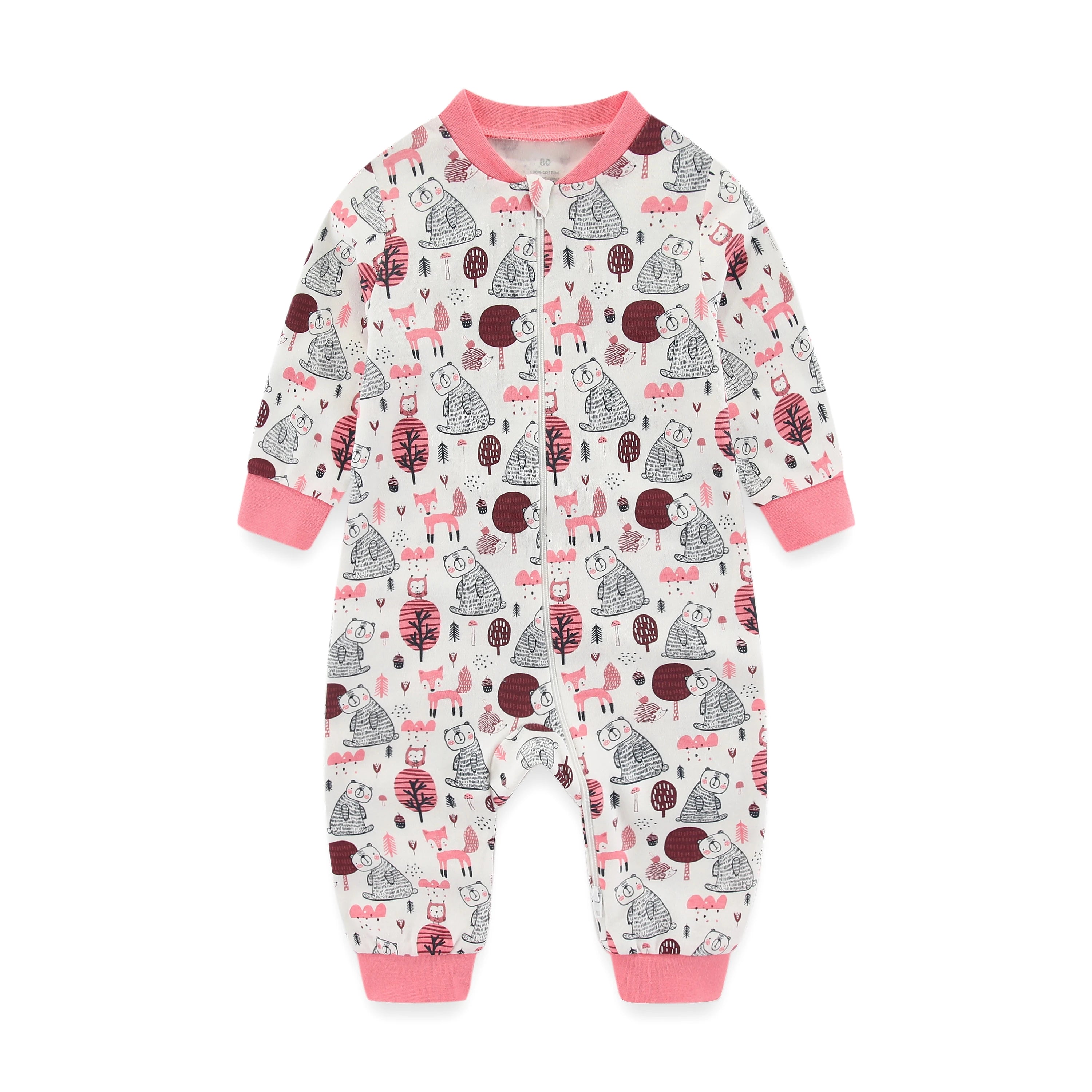 Newborn Baby 2-way Zipper Romper Cotton One-piece Jumsuit 0-24 Months Long Sleeve Newborn Baby Pajamas Comfortable Breathable