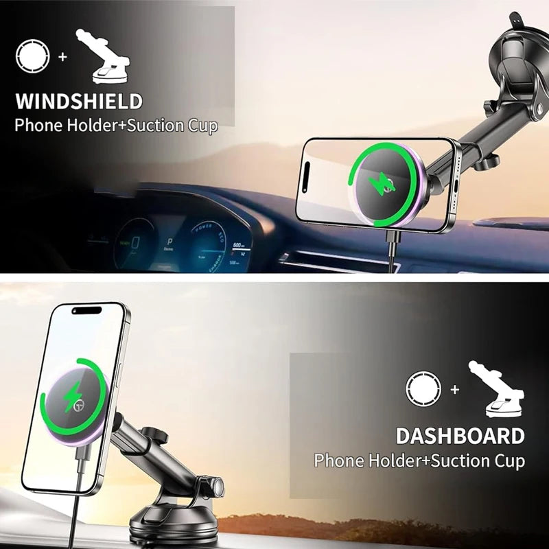 UYUXIO Magnetic Wireless Car Charger 15W Fast Charging Windshield Dashboard Car Mount Phone Holder for iPhone 16 13 12 15 14