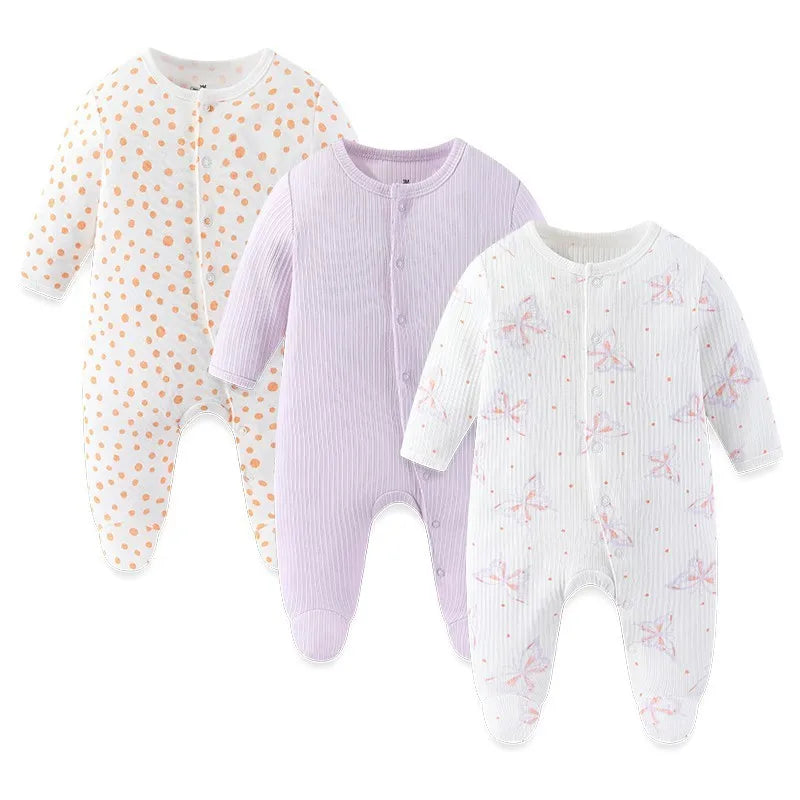 3pcs Newborn Baby Boy Clothes Long Sleeve 100% Cotton Baby Rompers Cartoon Baby Girl Clothes 0-12M Spring Solid Color Bebes