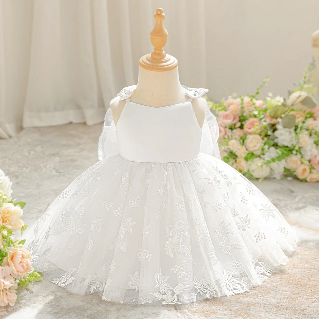 Toddler Baptism Party Girl Dress Baby Big Bow Lace White Wedding Bridesmaids Princess Prom Gown Embroidery Girls Evening Dresses