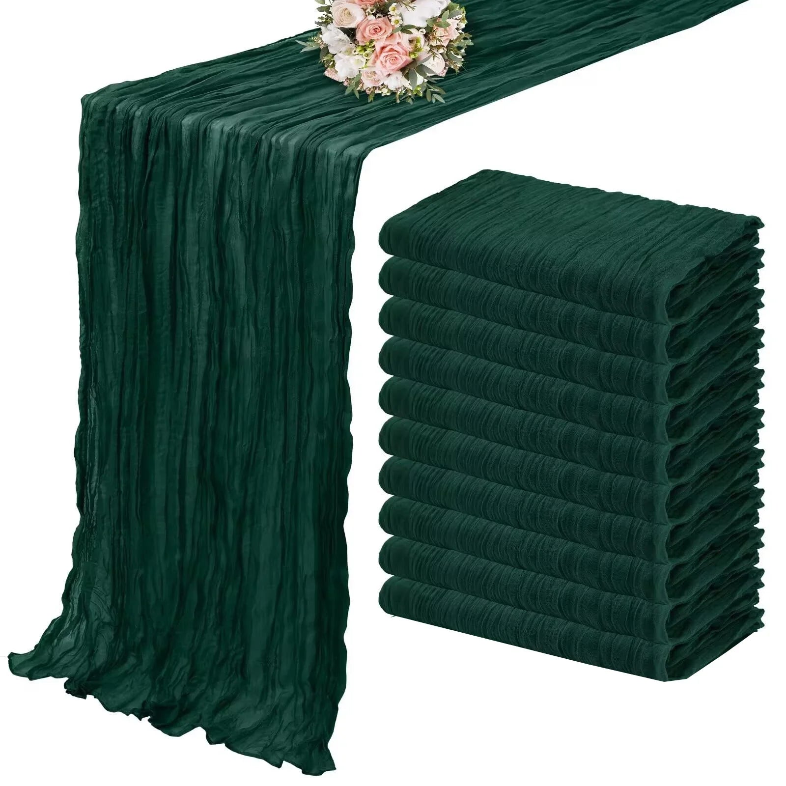 10PCS Set Semi-Sheer Gauze Wedding Table Runner Grey Blue Cheesecloth Table Dining Party Christmas Banquets Arches Cake Decor