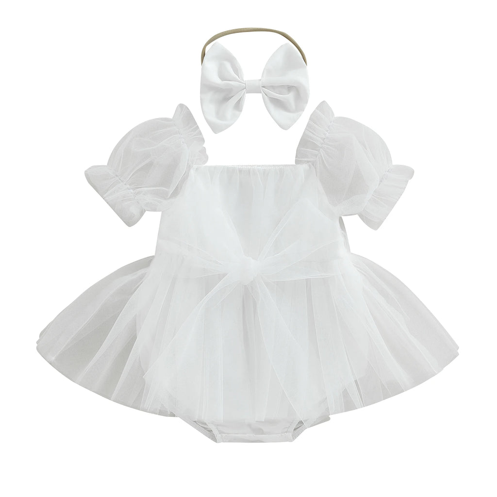 ma&baby 0-24M Princess Baby Girl Romper Newborn Infant Toddler Tulle Jumpsuit +Headband Princess Birthday Puff Sleeve Outfits
