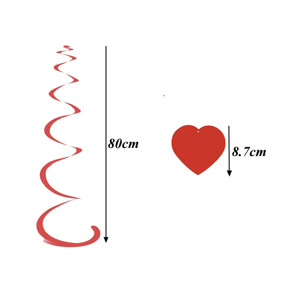 6PCS/1SET Love Heart Pendant Banner Red Valentine Day Wedding Flag Hanger Flower Spiral Garland Home Party Favors Supp