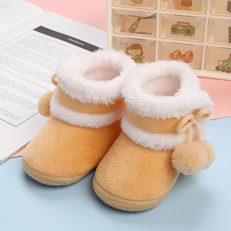 New Fashion Comfortable Shoes Newborn Baby Girls Boys Soft Booties Solid Pompom Snow Boots Infant Toddler Newborn Warming Shoes