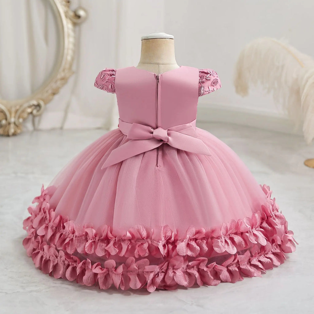 Infant Baptism Party Dress Baby Girls Flower Embroidery Princess Dresses For Toddlers 1st Birthday Communion Puffy Dresses Gowns