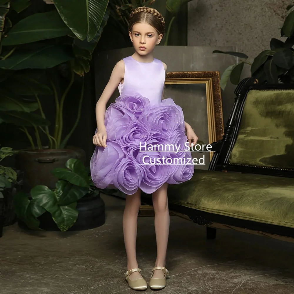 New Flower Girl Dress Customized Sleeveless Round Neck Ruffles Flowers Birthday Party Gown First Communion Dresses