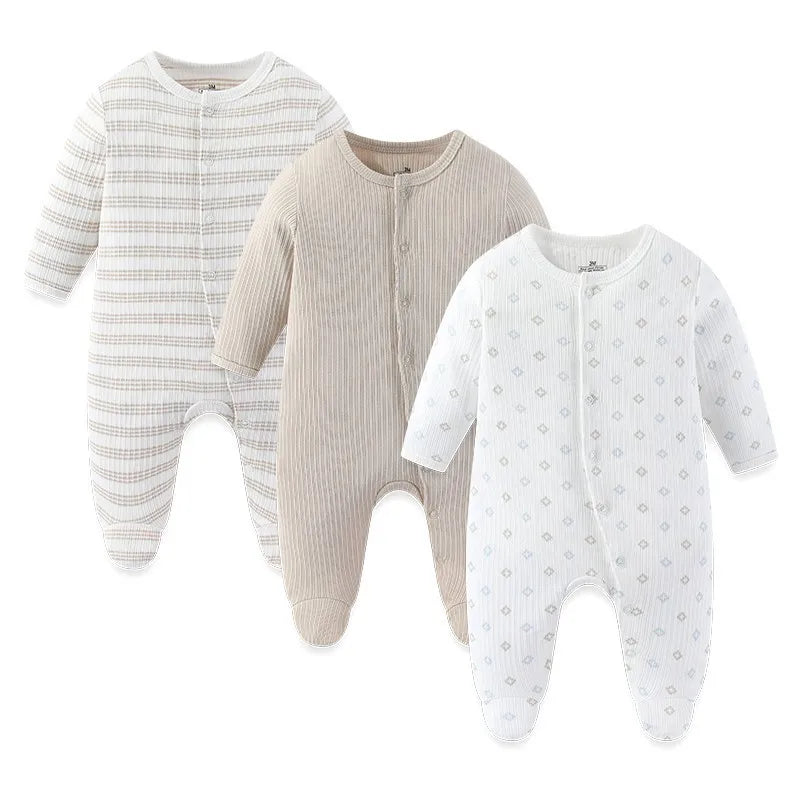 3pcs Newborn Baby Boy Clothes Long Sleeve 100% Cotton Baby Rompers Cartoon Baby Girl Clothes 0-12M Spring Solid Color Bebes