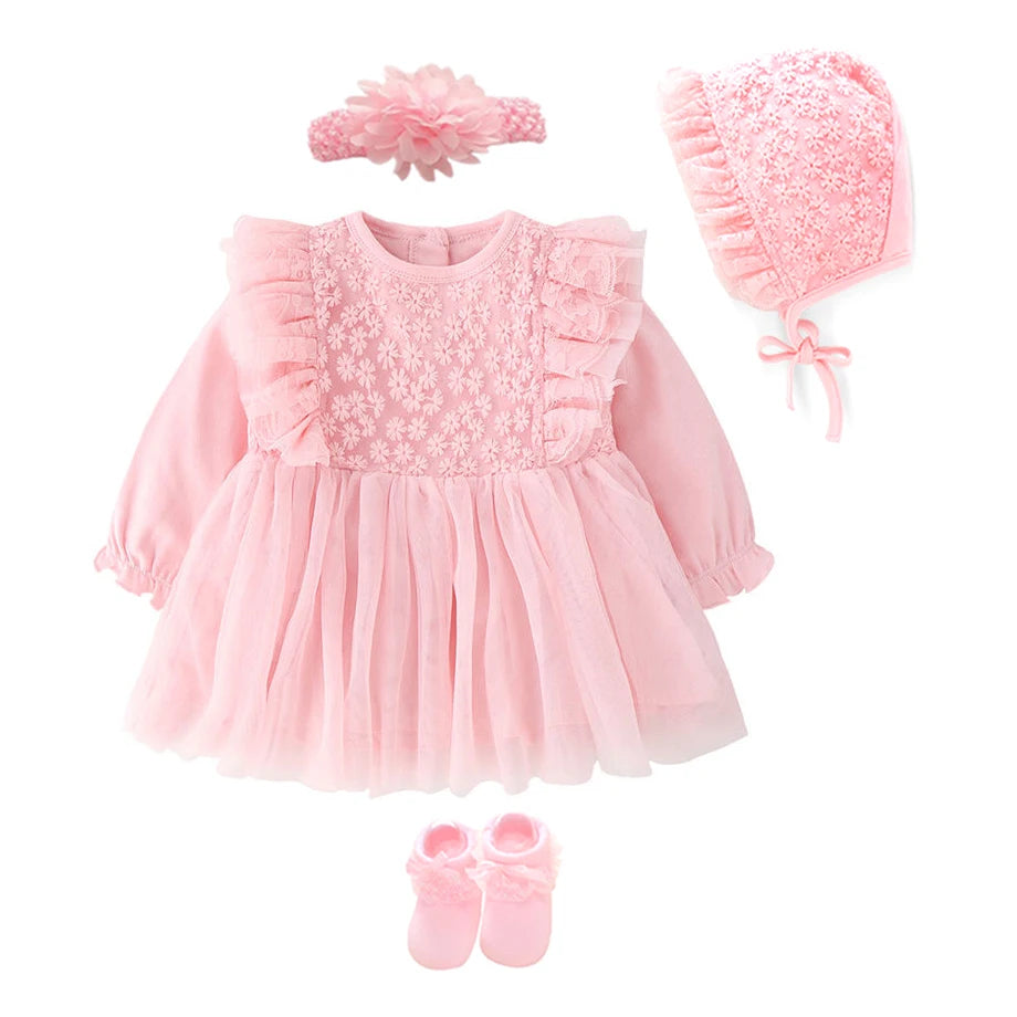 New Born Baby Girl Dress Clothes Christening Dress Classic Infant Baptism Wedding Tulle Dress for Spring Summer 0 3 6 Months