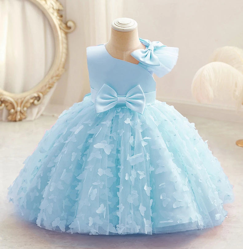 Elegant Butterfly Baptism Baby Girls Dress Infant 1st Birthday Princess Party Dresses Girl Tulle Bridesmaid Wedding Tutu Costume