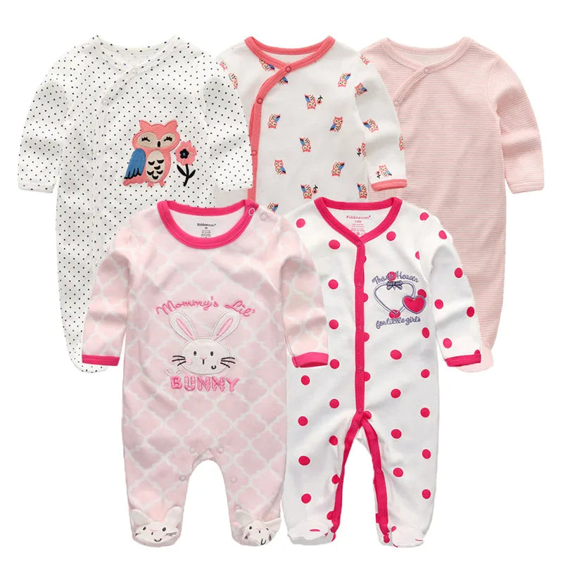 5PCS Unisex Jumpsuits 100%Cotton Newbron Baby Girl Clothes Sets 0-12M Baby Boy Clothes Long Sleeve Pajamas Bebes