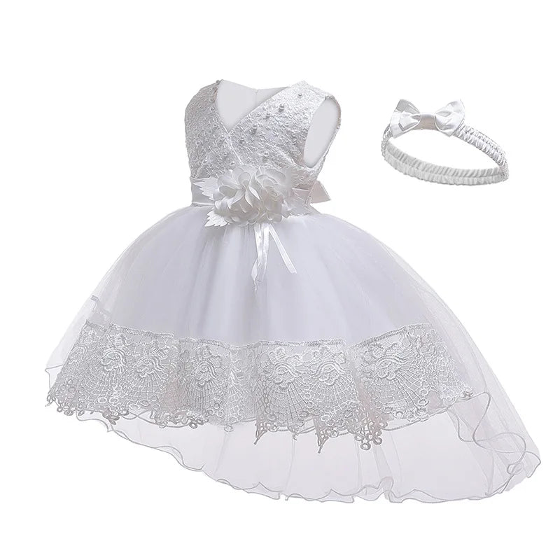 Baby Girls Baptism Dress 6 12 18 24 Months NewbornEmbroidery Princess Dress for 1st Birthday Party White Dres First Communion