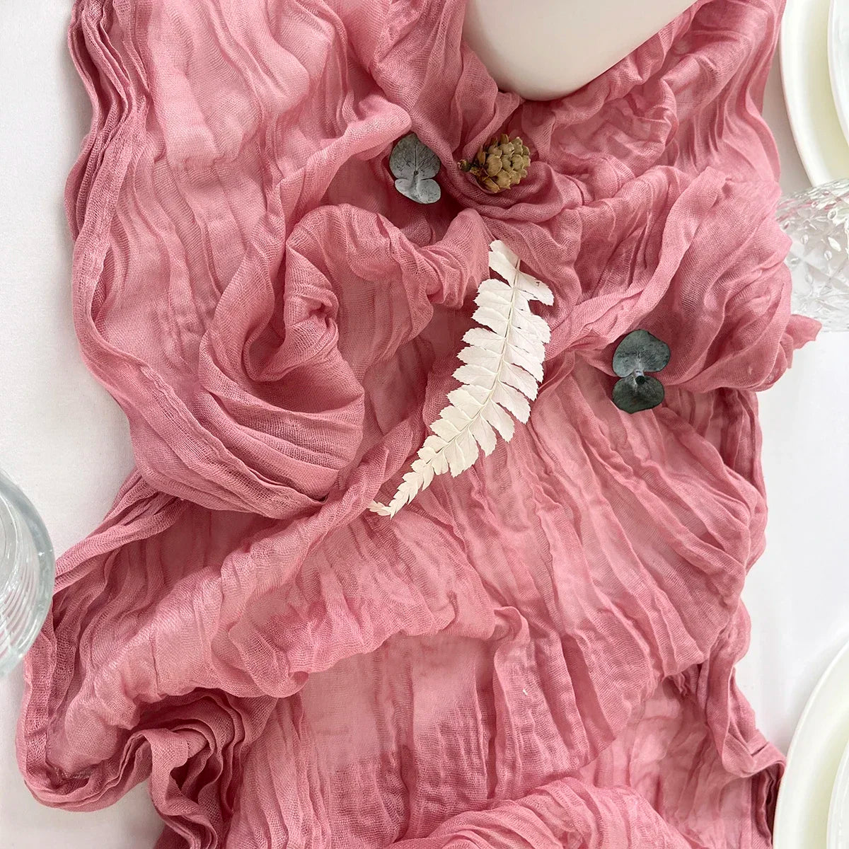 10PCS Set Semi-Sheer Gauze Wedding Table Runner Grey Blue Cheesecloth Table Dining Party Christmas Banquets Arches Cake Decor