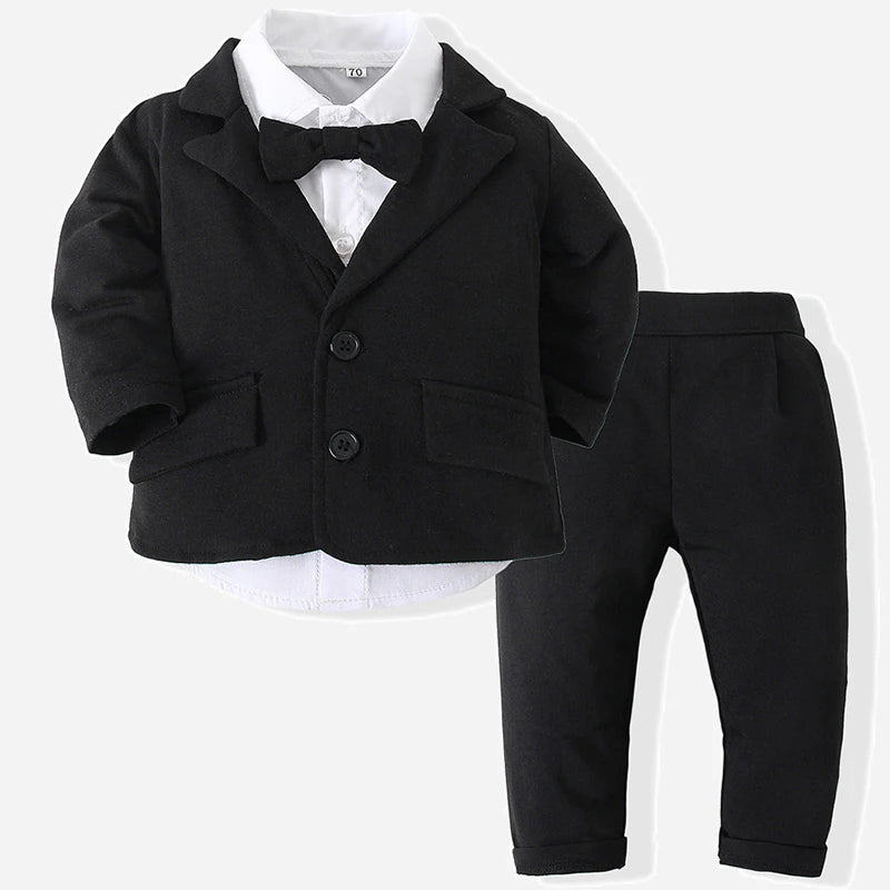Spring Newborn Boy Clothes Korean Fashion Gentleman Black Suit Coat+Tops+Pants Kids Outfit Baby Boutique Clothing Sets BC1018-1