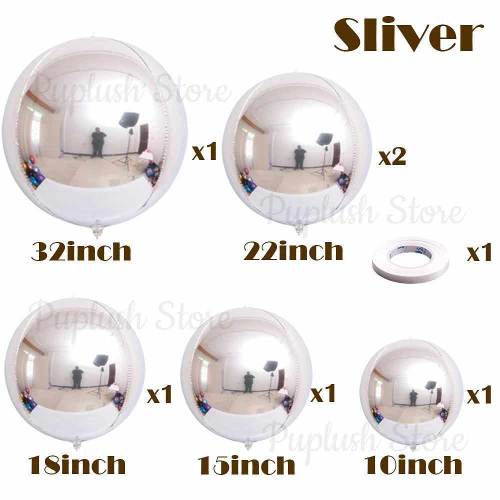 7Pcs Metal Silver Gold 4D Round Foil Balloon Rose Gold Blue Pink Red Helium Air Globos Birthday Baby Shower Wedding Decor