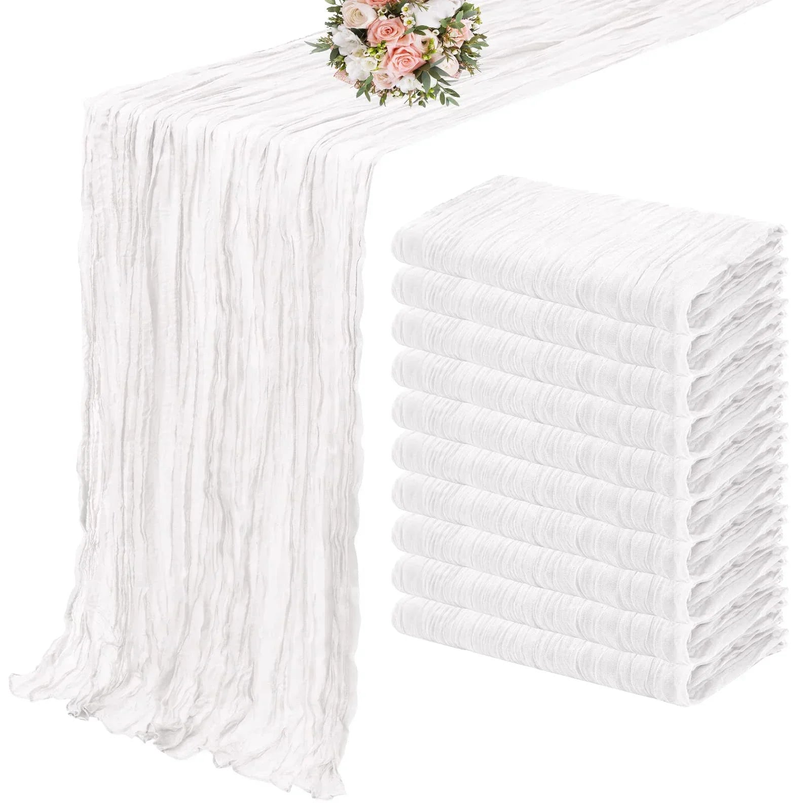 10PCS Set Semi-Sheer Gauze Wedding Table Runner Grey Blue Cheesecloth Table Dining Party Christmas Banquets Arches Cake Decor