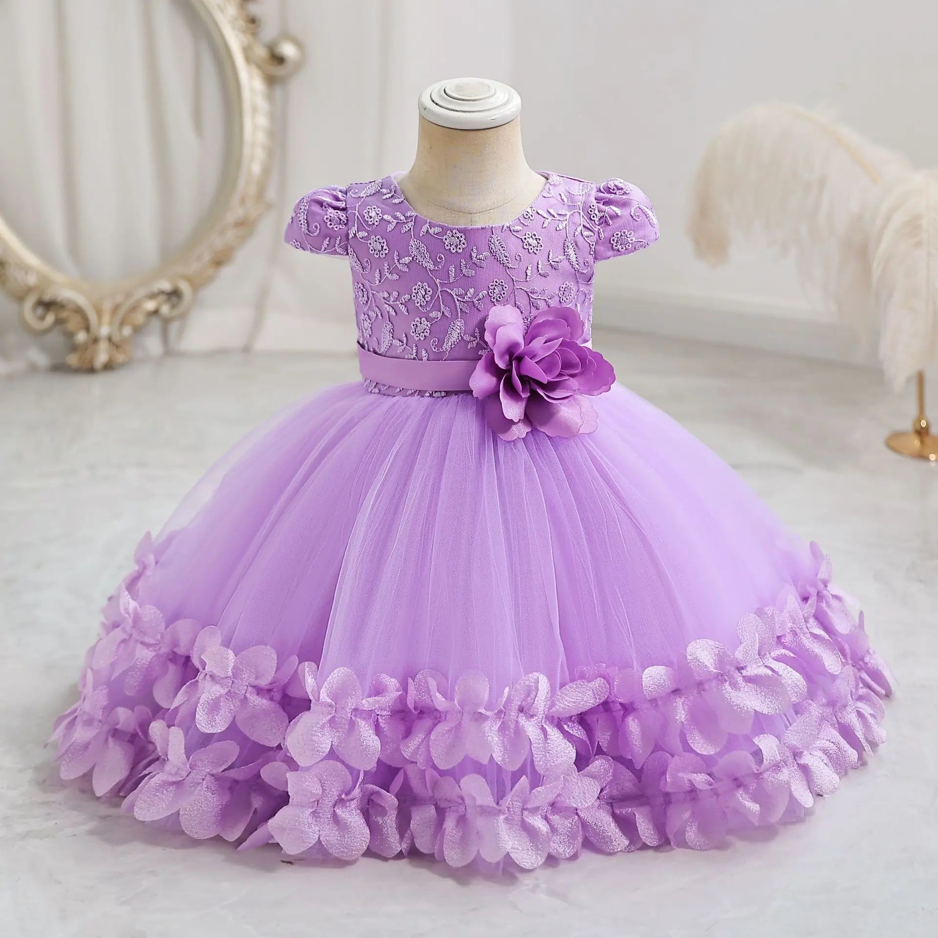 Infant Baptism Party Dress Baby Girls Flower Embroidery Princess Dresses For Toddlers 1st Birthday Communion Puffy Dresses Gowns