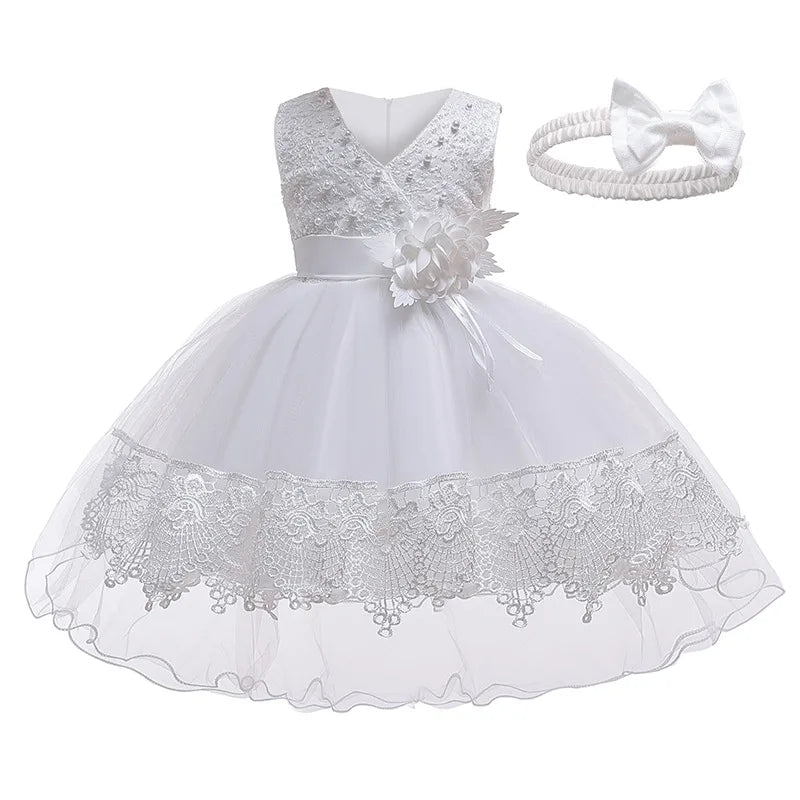 Baby Girls Baptism Dress 6 12 18 24 Months NewbornEmbroidery Princess Dress for 1st Birthday Party White Dres First Communion