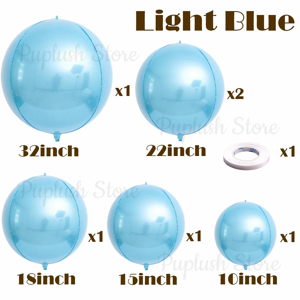 7Pcs Metal Silver Gold 4D Round Foil Balloon Rose Gold Blue Pink Red Helium Air Globos Birthday Baby Shower Wedding Decor