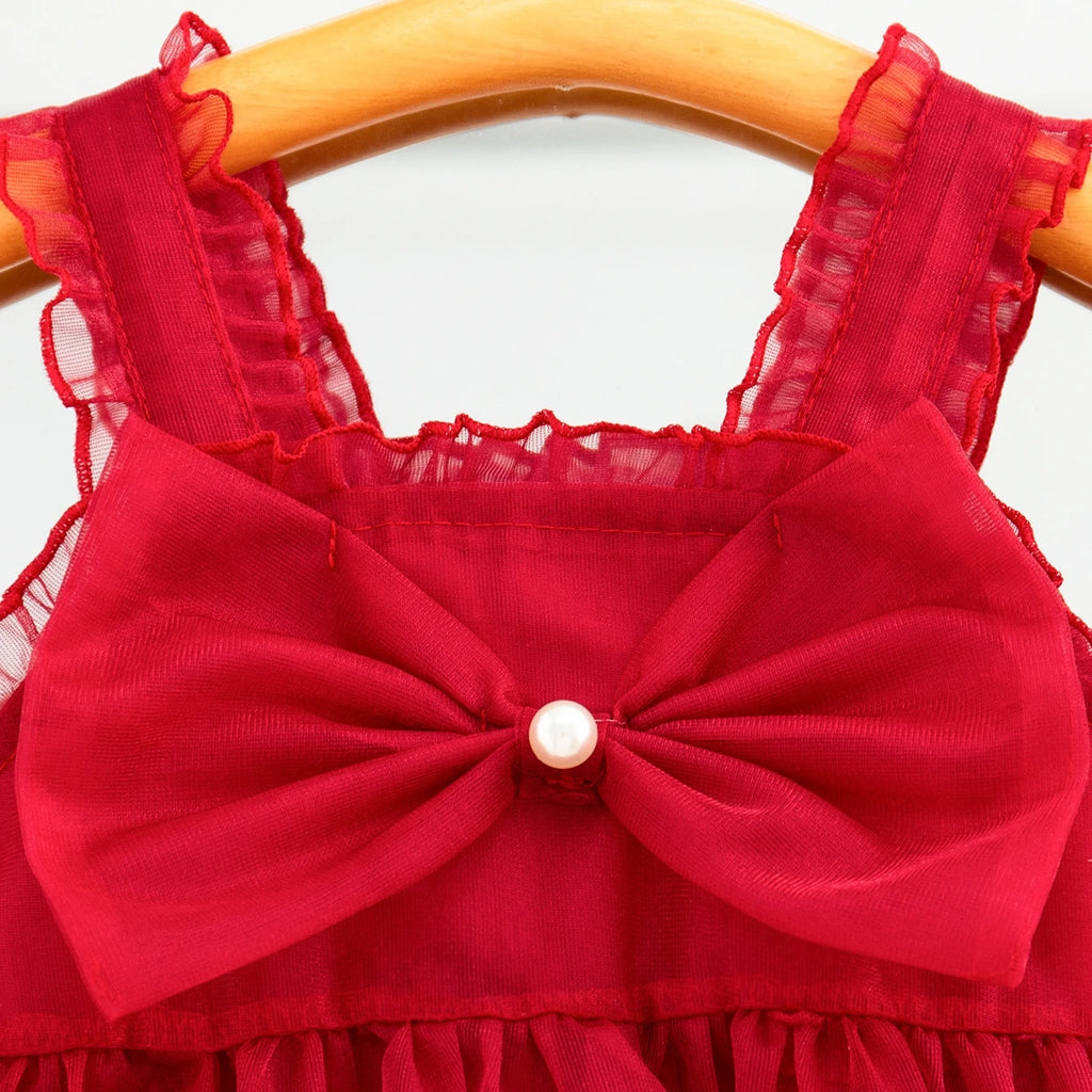 Newborn Girl Dress Lace Bow Children Summer Red Evening Party Princess Dress Baby Girl Birthday Gift